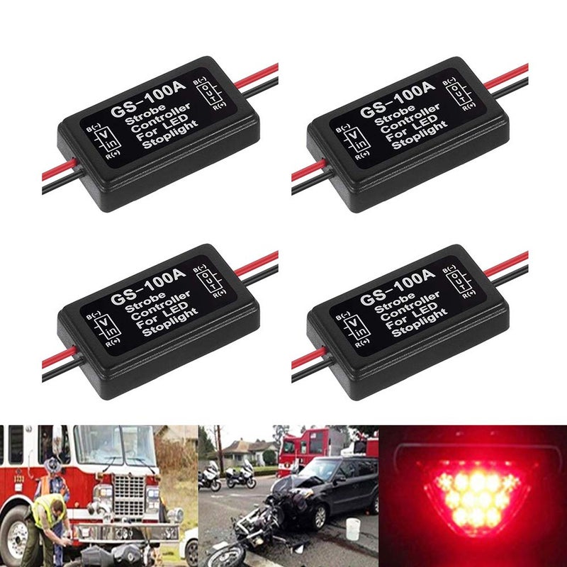 BlyilyB 12V-24V Flash Strobe Controller Flasher Module for 3rd LED Brake Lamp Tail Stop Lamp (Pack of 4) - Image 1